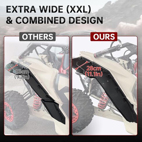 طقم مشاعل أمامية XXL ممتدة تحديث واقيات اللوحات الطينية الأوسع المتوافقة مع Can Am Maverick X3 /Max جميع موديلات 2017-2023 ملحقات التجميع الخارجية (2 قطعة) in Saudi Arabia