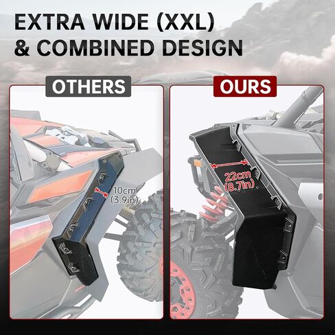 طقم مشاعل أمامية XXL ممتدة تحديث واقيات اللوحات الطينية الأوسع المتوافقة مع Can Am Maverick X3 /Max جميع موديلات 2017-2023 ملحقات التجميع الخارجية (2 قطعة) in Saudi Arabia