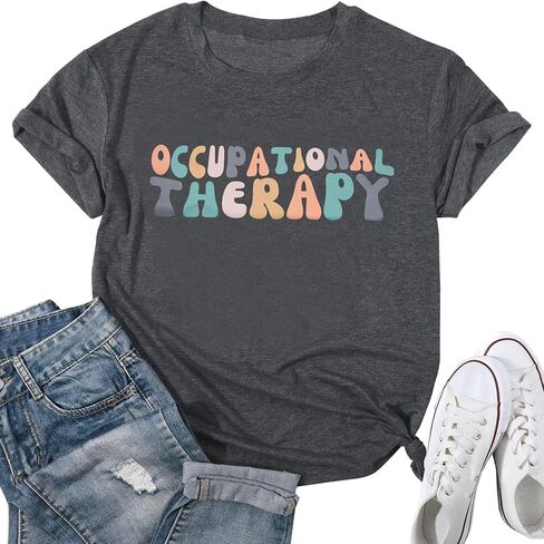 الصحة العقلية - قميص الوعي العلاج المهني: قمصان النساء مضحك المعالجين الهدايا تي شيرت التمريض البدني تي شيرت رمادي in Kuwait