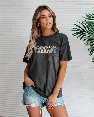 الصحة العقلية - قميص الوعي العلاج المهني: قمصان النساء مضحك المعالجين الهدايا تي شيرت التمريض البدني تي شيرت رمادي in Kuwait