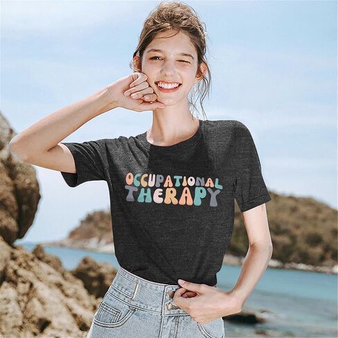 الصحة العقلية - قميص الوعي العلاج المهني: قمصان النساء مضحك المعالجين الهدايا تي شيرت التمريض البدني تي شيرت رمادي in Kuwait