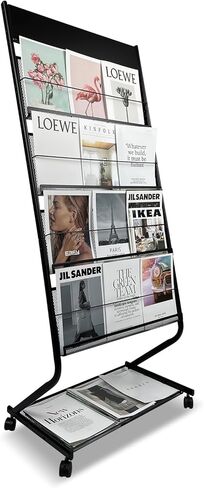 رف مجلات قائم على الأرض من tongmo مكون من 4 طبقات مع عجلات وحامل عرض كتيبات ومعدن عالي الصلابة للمعارض والمكاتب وأي منظمة تتطلب عرض المعلومات (أسود) in Kuwait