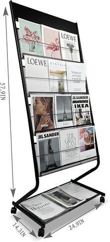 رف مجلات قائم على الأرض من tongmo مكون من 4 طبقات مع عجلات وحامل عرض كتيبات ومعدن عالي الصلابة للمعارض والمكاتب وأي منظمة تتطلب عرض المعلومات (أسود) in Kuwait