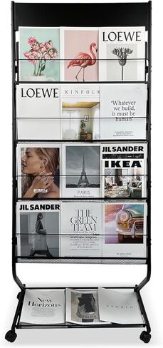 رف مجلات قائم على الأرض من tongmo مكون من 4 طبقات مع عجلات وحامل عرض كتيبات ومعدن عالي الصلابة للمعارض والمكاتب وأي منظمة تتطلب عرض المعلومات (أسود) in Kuwait