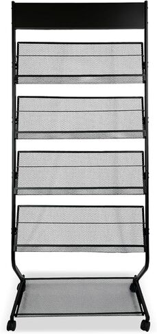 رف مجلات قائم على الأرض من tongmo مكون من 4 طبقات مع عجلات وحامل عرض كتيبات ومعدن عالي الصلابة للمعارض والمكاتب وأي منظمة تتطلب عرض المعلومات (أسود) in Kuwait