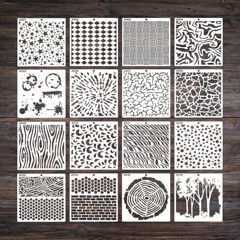 16Pcs Wall Texture Stencils Plastic Mixed Media Stencils Geometric Painting Stencils Reusable Art Stencils DIY Crafts Drawing Template for Card Scrapbooking Painting on Wood Wall Floor Canvas Decor in Kuwait