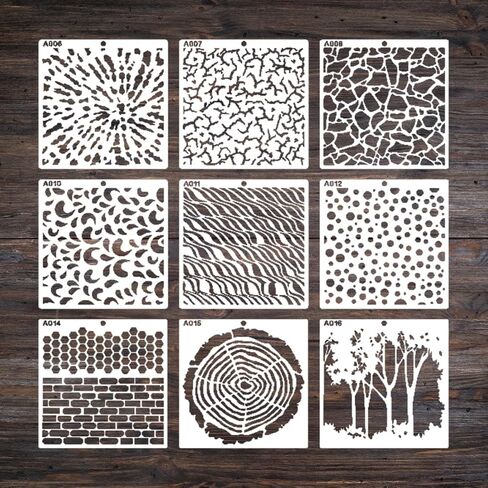 16Pcs Wall Texture Stencils Plastic Mixed Media Stencils Geometric Painting Stencils Reusable Art Stencils DIY Crafts Drawing Template for Card Scrapbooking Painting on Wood Wall Floor Canvas Decor in Kuwait