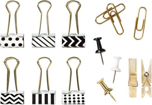 American Crafts Office Supplies Kit, Tin Set with Binder Clips Clothespins Paper Clips Push Pins, Gold Office Supplies 4 Magnetic Metallic Gold Tins in Saudi Arabia