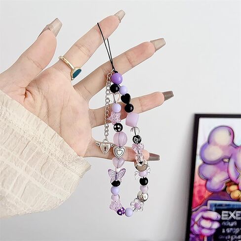 Cell Phone Charms Strap Y2K Purple Cool Phone Chain with Butterfly Phone Lanyard String For Fashion Lover Y2k Phone Charms Decor in Kuwait