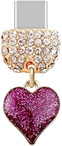 ELISE & FONDA TP100 Type-C USB Charging Port Crystal Anti Dust Plug Heart Love Cell Phone Charm for Samsung Galaxy/Huawei/OnePlus/Xiaomi/oppo New Android Phones (Hot Pink) in Saudi Arabia