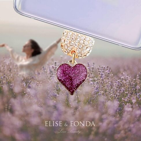 ELISE & FONDA TP100 Type-C USB Charging Port Crystal Anti Dust Plug Heart Love Cell Phone Charm for Samsung Galaxy/Huawei/OnePlus/Xiaomi/oppo New Android Phones (Hot Pink) in Saudi Arabia