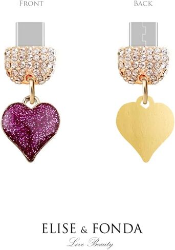 ELISE & FONDA TP100 Type-C USB Charging Port Crystal Anti Dust Plug Heart Love Cell Phone Charm for Samsung Galaxy/Huawei/OnePlus/Xiaomi/oppo New Android Phones (Hot Pink) in Saudi Arabia