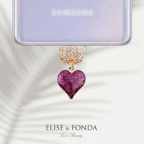 ELISE & FONDA TP100 Type-C USB Charging Port Crystal Anti Dust Plug Heart Love Cell Phone Charm for Samsung Galaxy/Huawei/OnePlus/Xiaomi/oppo New Android Phones (Hot Pink) in Saudi Arabia