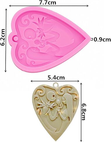 Halloween Theme Skull Lover Heart Shaped Keychain Silicone Mold with Hole for DIY Necklace Craft Candy Desserts Epoxy Crystal Earrings Bag Tag Luggage Trinket Decoration Pendant Mold in Saudi Arabia