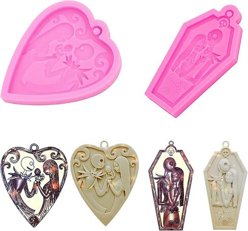 Halloween Theme Skull Lover Heart Shaped Keychain Silicone Mold with Hole for DIY Necklace Craft Candy Desserts Epoxy Crystal Earrings Bag Tag Luggage Trinket Decoration Pendant Mold in Saudi Arabia