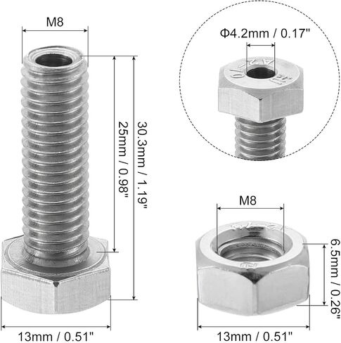 مسامير مجوفة MECCANIXITY M8x25mm مثبتات سداسية خارجية مع صواميل، 304 عبوة من الفولاذ المقاوم للصدأ مكونة من 5 قطع in Kuwait