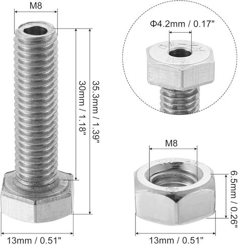 مسامير مجوفة MECCANIXITY M8x25mm مثبتات سداسية خارجية مع صواميل، 304 عبوة من الفولاذ المقاوم للصدأ مكونة من 5 قطع in Kuwait