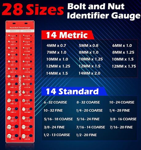 فاحص الخيط، مقياس خيط الصواميل والمسمار، حجم المسمار ومقياس الخيط مع 14 مقياسًا قياسيًا و14 متريًا، مقياس معرف المسمار والصمولة للتعليق in Kuwait