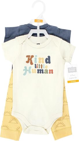 Hudson Baby unisex-baby Unisex Baby Cotton Bodysuit and Pant Set, Kind Human, 6-9 Months in Saudi Arabia