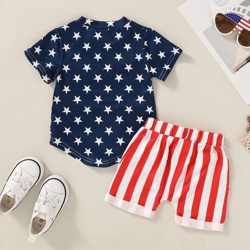 HAPPYMA 4th of July Toddler Baby Boy Clothes Independence Day Summer American Flag T-shirt 2Pcs Set in Saudi Arabia