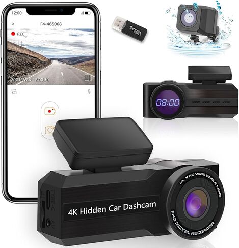Dash Cam Front and Rear, 4K 1080p Dash Camera, Built-in Wi-Fi, Dual Channel Car Camera with Night Vision, G-Sensor, Loop Recording, WDR, 1.29" IPS Screen, 24H Parking Mode in Saudi Arabia