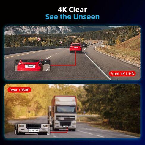 Dash Cam Front and Rear, 4K 1080p Dash Camera, Built-in Wi-Fi, Dual Channel Car Camera with Night Vision, G-Sensor, Loop Recording, WDR, 1.29" IPS Screen, 24H Parking Mode in Saudi Arabia