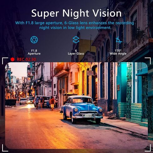 Dash Cam Front and Rear, 4K 1080p Dash Camera, Built-in Wi-Fi, Dual Channel Car Camera with Night Vision, G-Sensor, Loop Recording, WDR, 1.29" IPS Screen, 24H Parking Mode in Saudi Arabia