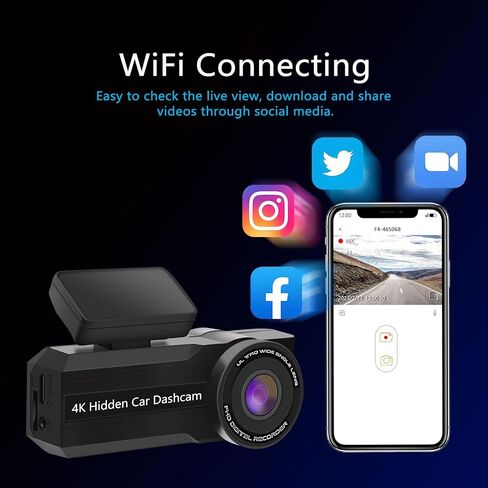 Dash Cam Front and Rear, 4K 1080p Dash Camera, Built-in Wi-Fi, Dual Channel Car Camera with Night Vision, G-Sensor, Loop Recording, WDR, 1.29" IPS Screen, 24H Parking Mode in Saudi Arabia