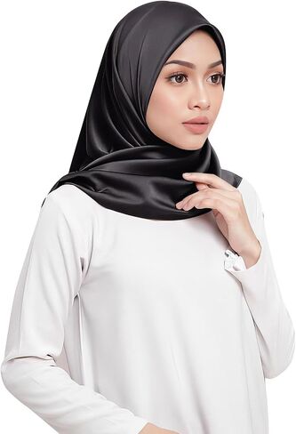وشاح حجاب إسلامي أنيق من الساتان جيرسي مربع ناعم للرأس شال للنساء والفتيات in Kuwait