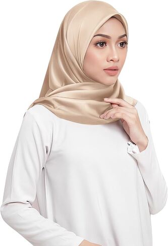 وشاح حجاب إسلامي أنيق من الساتان جيرسي مربع ناعم للرأس شال للنساء والفتيات in Kuwait