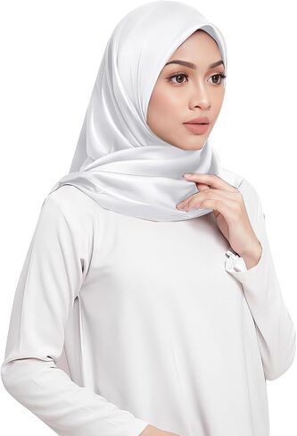 وشاح حجاب إسلامي أنيق من الساتان جيرسي مربع ناعم للرأس شال للنساء والفتيات in Kuwait