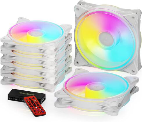 Asiahorse 120mm RGB Fans with Fan Hub and Remote, 24 Independently LEDs Four Lighting Loops PC Case Fans, Motherboard SYNC and PWM Control, Eclipse GF Fan 5Pack (Black) in Kuwait