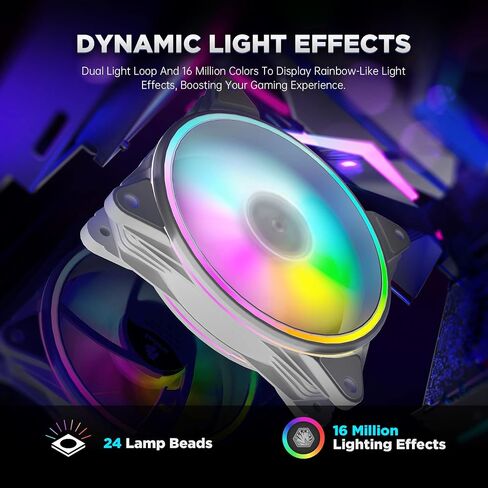 Asiahorse 120mm RGB Fans with Fan Hub and Remote, 24 Independently LEDs Four Lighting Loops PC Case Fans, Motherboard SYNC and PWM Control, Eclipse GF Fan 5Pack (Black) in Kuwait