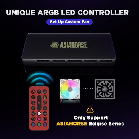 Asiahorse 120mm RGB Fans with Fan Hub and Remote, 24 Independently LEDs Four Lighting Loops PC Case Fans, Motherboard SYNC and PWM Control, Eclipse GF Fan 5Pack (Black) in Kuwait