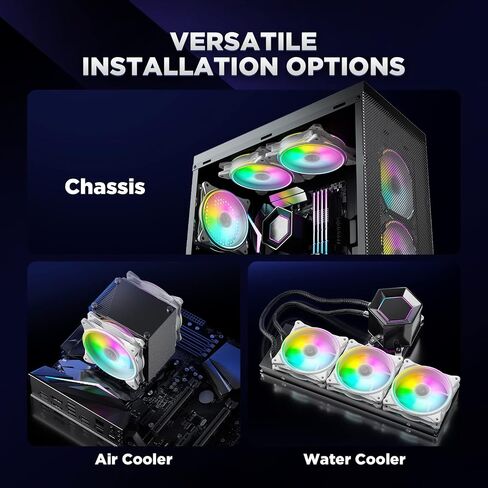 Asiahorse 120mm RGB Fans with Fan Hub and Remote, 24 Independently LEDs Four Lighting Loops PC Case Fans, Motherboard SYNC and PWM Control, Eclipse GF Fan 5Pack (Black) in Kuwait