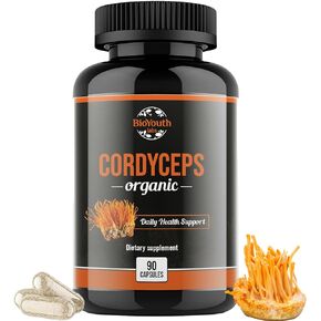 Cordyceps Organic Dietary Supplement - Natural Energy Boost and Respiratory Health Support with Cordyceps Militaris, Clinically Backed, Non-GMO & Allergen-Free | 90 Capsules