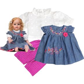 22 inch Reborn Baby Girl Doll Clothes Newborn Denim Dress 3Pcs Set Fit for 20-23 inch Reborn Doll