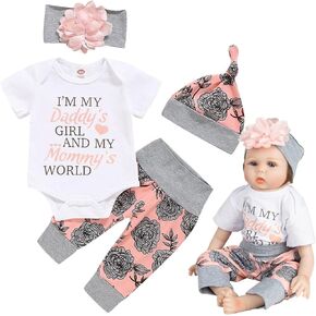 Adorable Reborn Baby Dolls Clothes 22 Inch Girl Outfits Accesories 4 Pcs Set for 20-22 inch Reborn Dolls Headband Hat Bodysuit Pants.