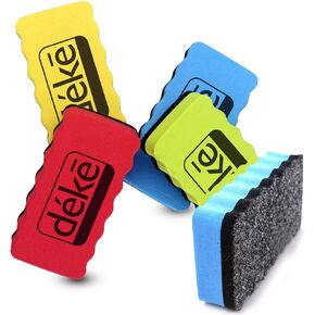Deke 5 Pack Magnetic White Board Eraser. Rectangular Magnetic Dry Erasers for White Boards. Erase Markers, Ideal for Kids, Home, School, Office, 4 Colors. Whiteboard Eraser.