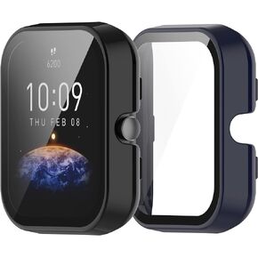 2-Packs Screen Protector Compatible with Amazfit Bip 3/Bip 3 Pro Watch Case,Hard PC Anti-Scratch Bumper Protector Case Shock-Proof Bezel Protective Shell for Amazfit Bip 3 Watch Cover Case