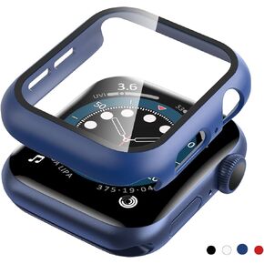 [2 Pack] EWUONU Hard Case for Apple Watch Series 6/ SE 40mm with Built-in Tempered Glass Screen Protector, PC Case Thin Protective Cover for iwatch 6/SE/5/4 40mm(Blue)