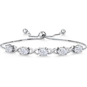 Gem Stone King 925 Sterling Silver White Moissanite Tennis Bracelet For Women (4.50 Cttw, Oval 7X5MM, Fully Adjustable Up to 9 Inches)