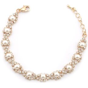 Wedding Bracelet Gold Plating Faux Pearl Link Bracelet