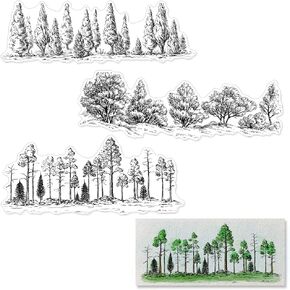 Forests Tree Backgrounds Clear Stamps for Card Making Scrapbooking Crafting DIY Decorations, Tree Background Transparent Silicone Seal Stamps for Embossing Album Crafts