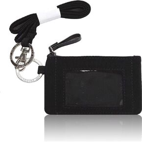 Lanyard with Wallet - Zip ID Case with Lanyard - Lanyard Wallet with id Holder, ID Case Wallet for Cash, Cards, Coin, Card Holder Keychain with Zippers- Microfiber - Black