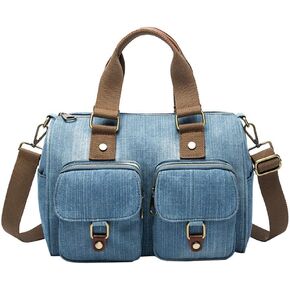 Denim Handbags for Women Jean Purse with Multiple Pockets Denim Blue Pocketbooks Tote Hobos Crossbody Bags