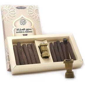 بخور المباركة من ساك - أعواد بخور سميكة مع حامل البخور | طقم البخور الفاخر للأجواء الإيجابية والديكور الروحي | حامل مبخرة حديثة مجانية | 12 عصا مع حامل مجاني in Kuwait