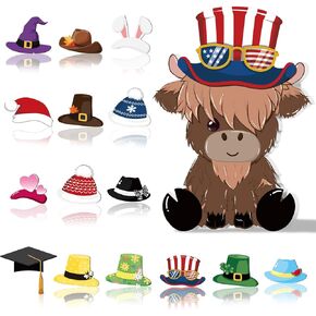 15 Pcs Interchangeable Highlands Cow Decor Farmhouse Tiered Tray Decor with Magnetic Interchangeable Hat Seasonal Wooden Highlands Cow Decor Rustic Holiday Wood Highland Cow Decorations Door Sign in Saudi Arabia