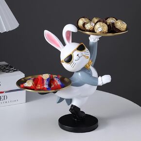 Rabbit Sculpture Key Tray for Entryway Table, Bunny Statue Candy Dish for Office Desk, Trinket Dish Art Home Decor (A - Gold)
