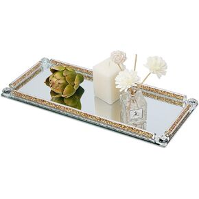 صينية العطور Topsky Mirror، صينية الغرور الزجاجية الكريستالية، صواني المجوهرات، صينية زجاجية كريستالية مملوءة بالألماس المسحوق، صينية تزيين مستحضرات التجميل، صواني زجاجية مزخرفة لديكور المنزل، الحفلات، الولائم، ذهبي in Kuwait